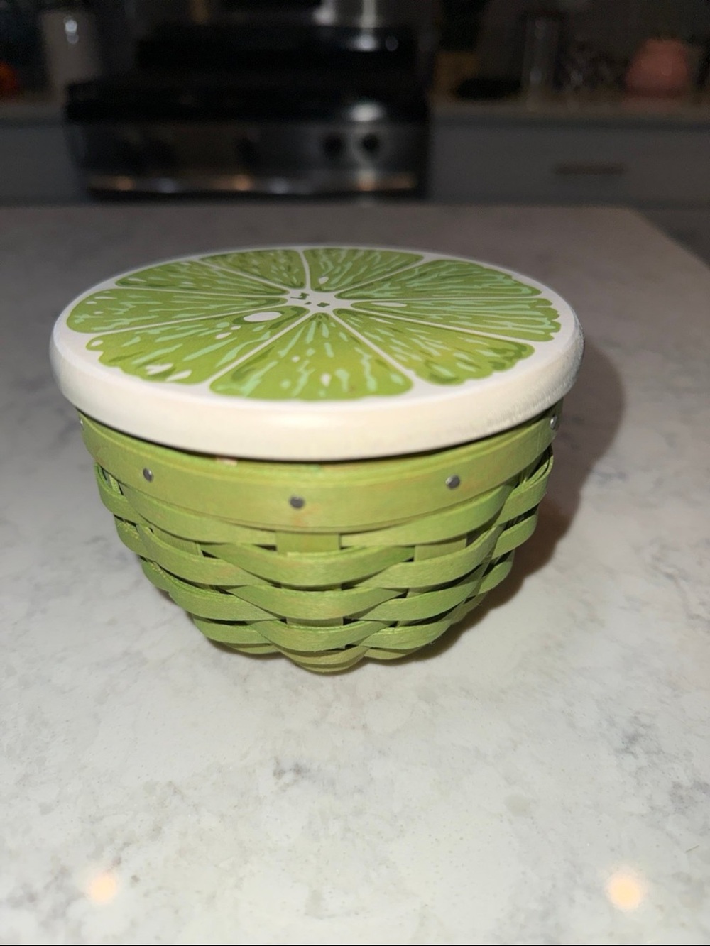 Longaberger 2010 Lime Basket Wood Lid Plastic Protector Handwoven Cottagecore